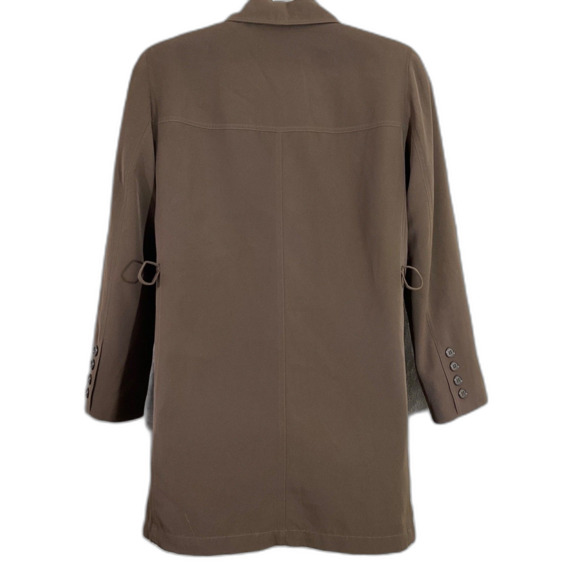 Vintage Jacqueline Ferrar 90s mid length Green Trench Coat women's L - Picture 3 of 13